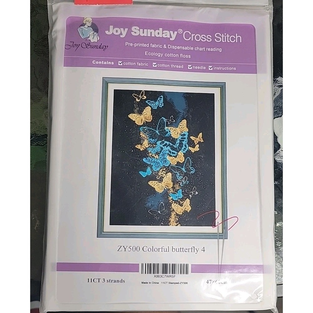 Joy Sunday Colorful Butterfly 4 Cross Stitch Kit ZY500‎ 11CT Pre-Printed 47x60cm
